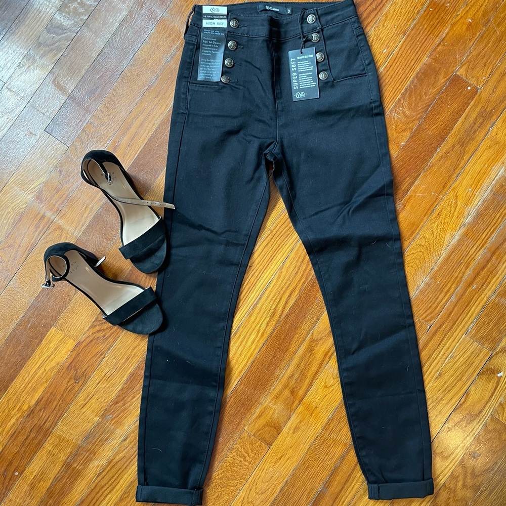 High Rise Straight Leg Black Jeans